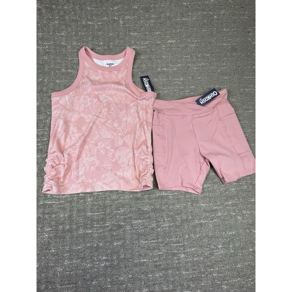 NWT Oshkosh B’gosh Tank Top Shorts 10 / 12 Pink Peach Biker Girls Outfits Shirt